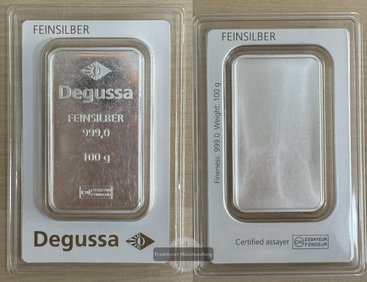  Degussa,  100g  Silberbarren   FM-Frankfurt   Feinsilber: 100g   