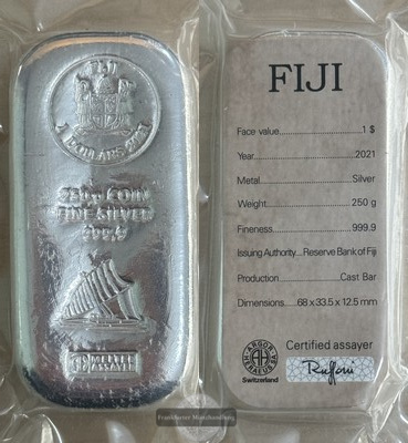  Fiji  1 Dollar 2021 Münzbarren   FM-Frankfurt   Feinsilber: 250g   