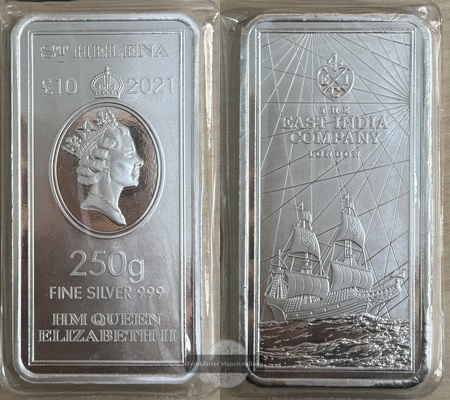  Saint Helena  East India Company  10 Pounds/250g Barren 2021  FM-Frankfurt  Feingewicht: 250g   