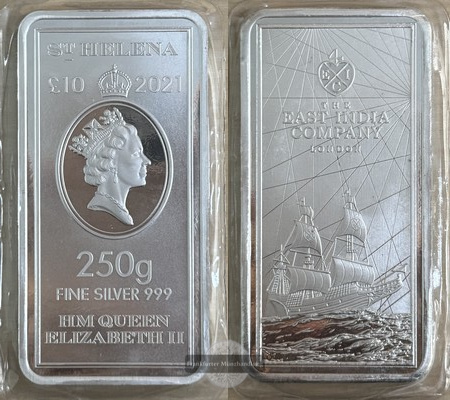  Saint Helena  East India Company  10 Pounds/250g Barren 2021  FM-Frankfurt  Feingewicht: 250g   