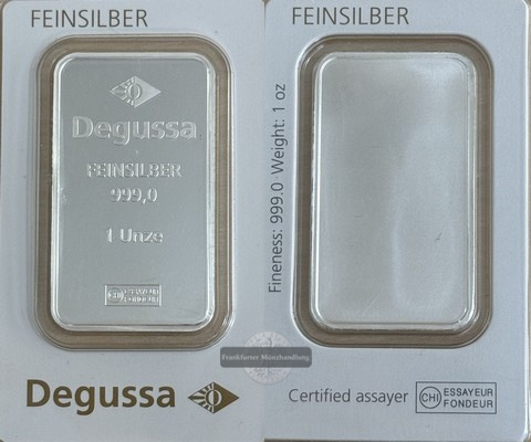  Degussa,  1 UNZE  Silberbarren   FM-Frankfurt   Feinsilber: 31,1g   