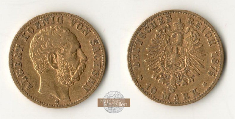 Deutsches Kaiserreich. Sachsen, Albert. MM-Frankfurt Feingewicht: 3,58g 10 Mark 1875 E sehr schön