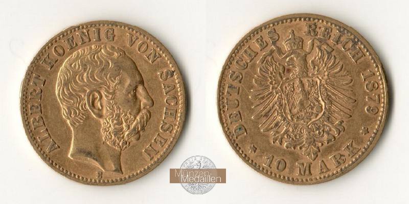 Deutsches Kaiserreich. Sachsen, Albert. MM-Frankfurt Feingewicht: 3,58g 10 Mark 1879 E 