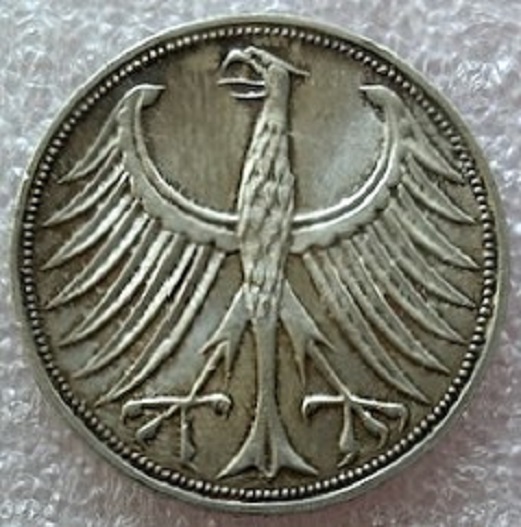  Deutschland ---  5 DM 1972 -F- * Heiermann * , Feinsilber 7g , gute Erhaltung   