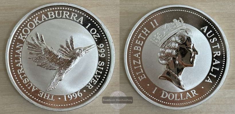  Australien,  1 Dollar 1996  Kookaburra  FM-Frankfurt  Feinsilber: 31,1g   