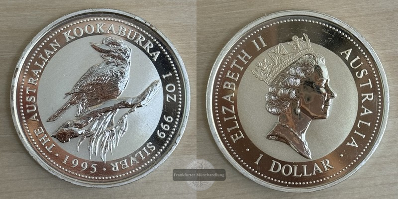  Australien,  1 Dollar 1995 Kookaburra  FM-Frankfurt  Feinsilber: 31,1g   