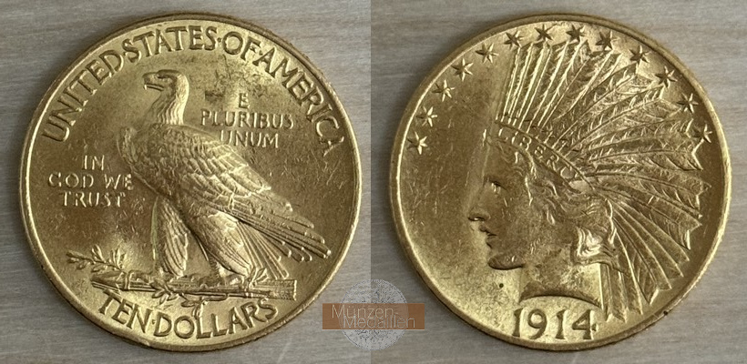 USA  10 Dollar MM-Frankfurt Feingold: 15,05g Eagle 1914 