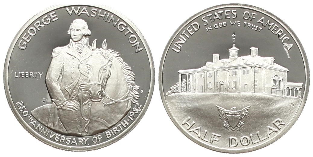  USA: Half Dollar 1982s, G. Washington, 12,5 gr. 900er Silber, 11,25 fein! pp, TOP-Exemplar!!   