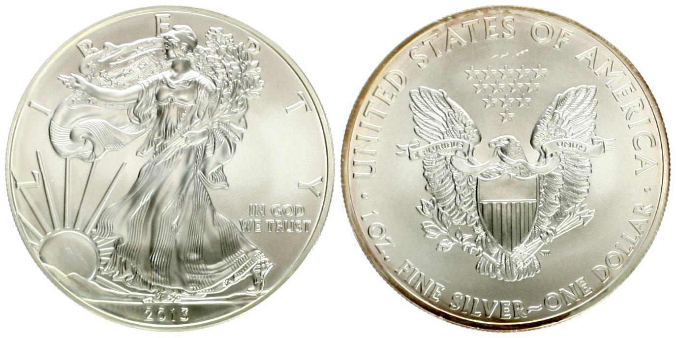  USA: 1 Dollar 2013, Walking Liberty/Silver Eagle, 1 Unze Feinsilber (31,1 gr)!! TOP-Qualität!   