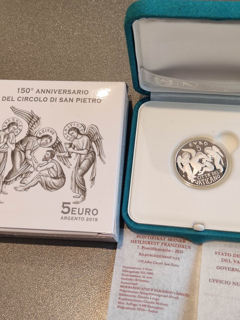  Vatikan 5 Euro Silber 2018 150 Jahre Circolo St. Petrus   