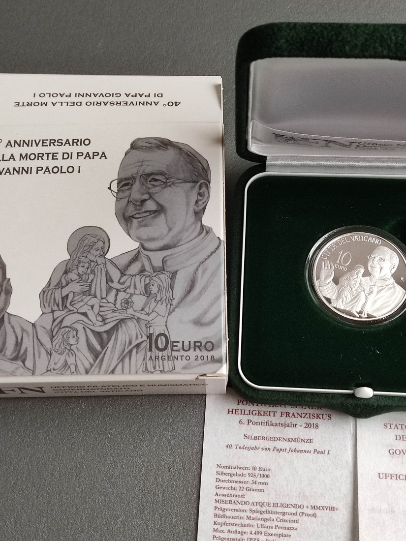  Vatikan 10 Euro Silber pp 2018 zum 40. Todesjahr Papst Johannes Paul I.   