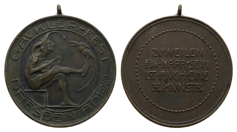  Dresden Gavklep-Fest 1910, tragbare Medaille, Bronze; 20,81 g, Ø 38 mm   