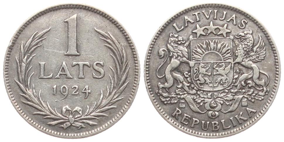  Latvia/Lettland: 1 Lats 1924, 5 gr. Silber (835 er), schöne Patina, siehe Bilder! Erhaltung!!   