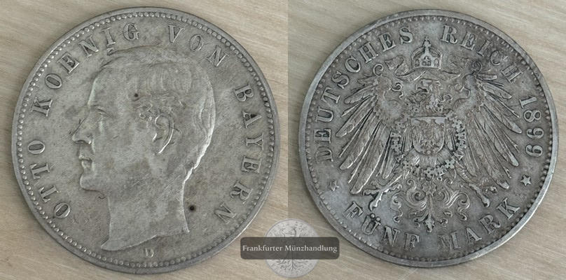  Deutsches Kaiserreich  Bayern, 5 Mark  1899 - D Otto 1886-1913    FM-Frankfurt   Feinsilber: 25g   