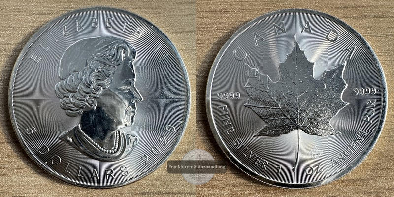  Kanada  5 Dollar 2020  Maple Leaf   FM-Frankfurt   Feinsilber: 31g   