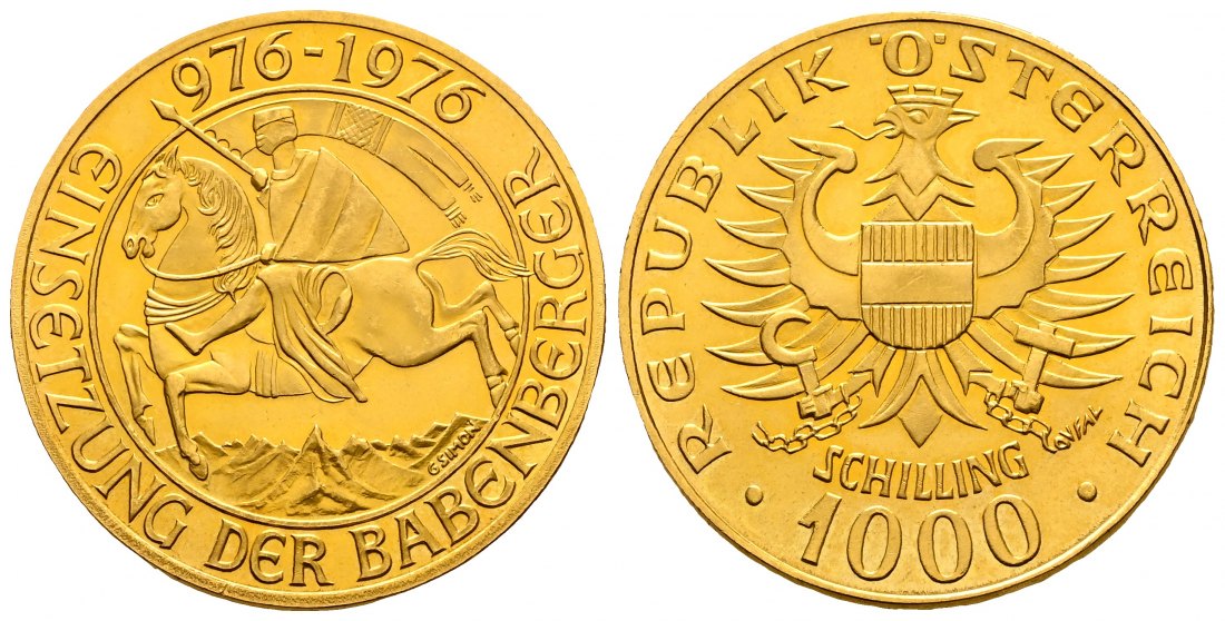 PEUS 2215 Österreich 12,15 g Feingold. Einsetzung der Babenberger 1000 Schilling GOLD 1976 Stempelglanz