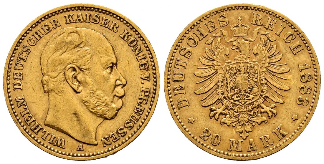 PEUS 2222 Kaiserreich - Preußen 7,16 g Feingold. Wilhelm I. (1861 - 1888) 20 Mark GOLD 1883 A Berlin Sehr schön