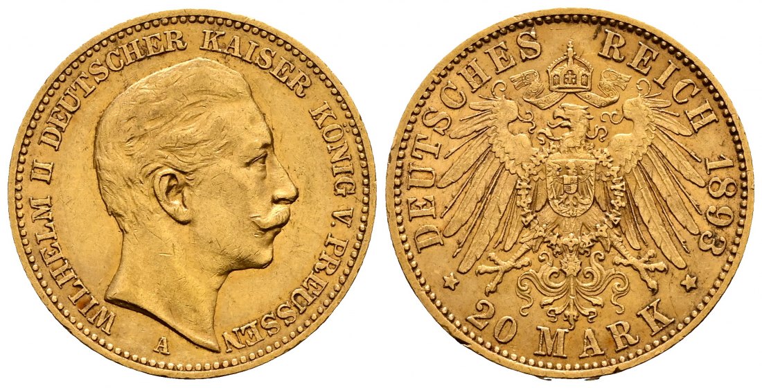 PEUS 2224 Preußen - Kaiserreich 7,16 g Feingold. Wilhelm II. (1888 - 1918) 20 Mark GOLD 1893 A Sehr schön