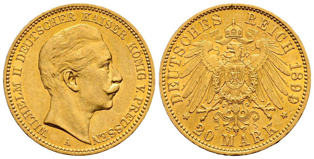 PEUS 2225 Kaiserreich - Preußen 7,16 g Feingold. Wilhelm II.(1888 - 1918) 20 Mark GOLD 1899 A Sehr schön