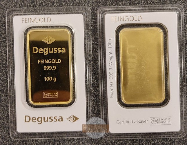 DEUTSCHLAND Goldbarren DEGUSSA 100g MM-Frankfurt Feingold: 100g   