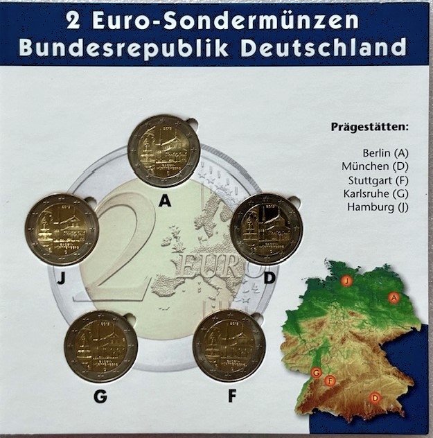  Deutschland --- 5x 2 Euro 2013 * Kloster Maulbronn * A/D/F/G/J , im Klappfolder   