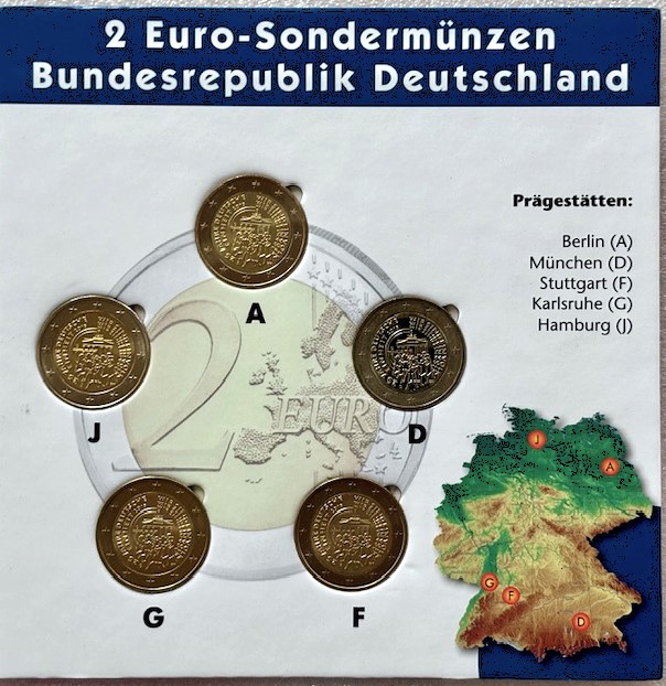  Deutschland --- 5x 2 Euro 2015 * 25 Jahre Einheit * A/D/F/G/J , im Klappfolder   