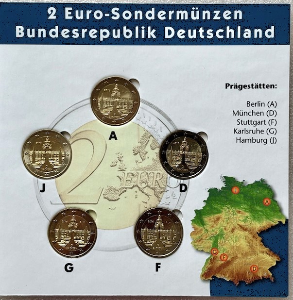  Deutschland --- 5x 2 Euro 2016 * Dresdner Zwinger * A/D/F/G/J , im Klappfolder   