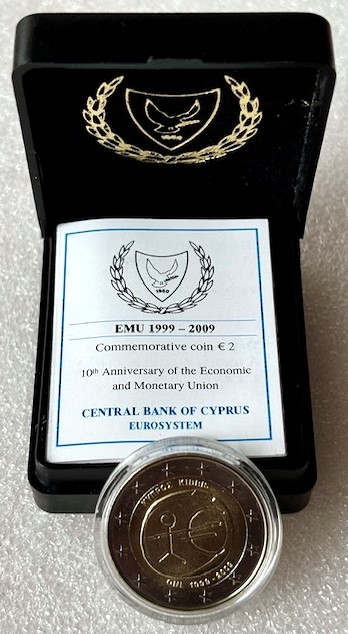  Zypern --- 2 Euro 2009 * 10 Jahre WWU - EMU * , Stgl. im Etui mit Zertifikat   