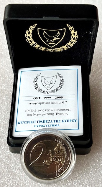  Zypern --- 2 Euro 2009 * 10 Jahre WWU - EMU * , Stgl. im Etui mit Zertifikat   