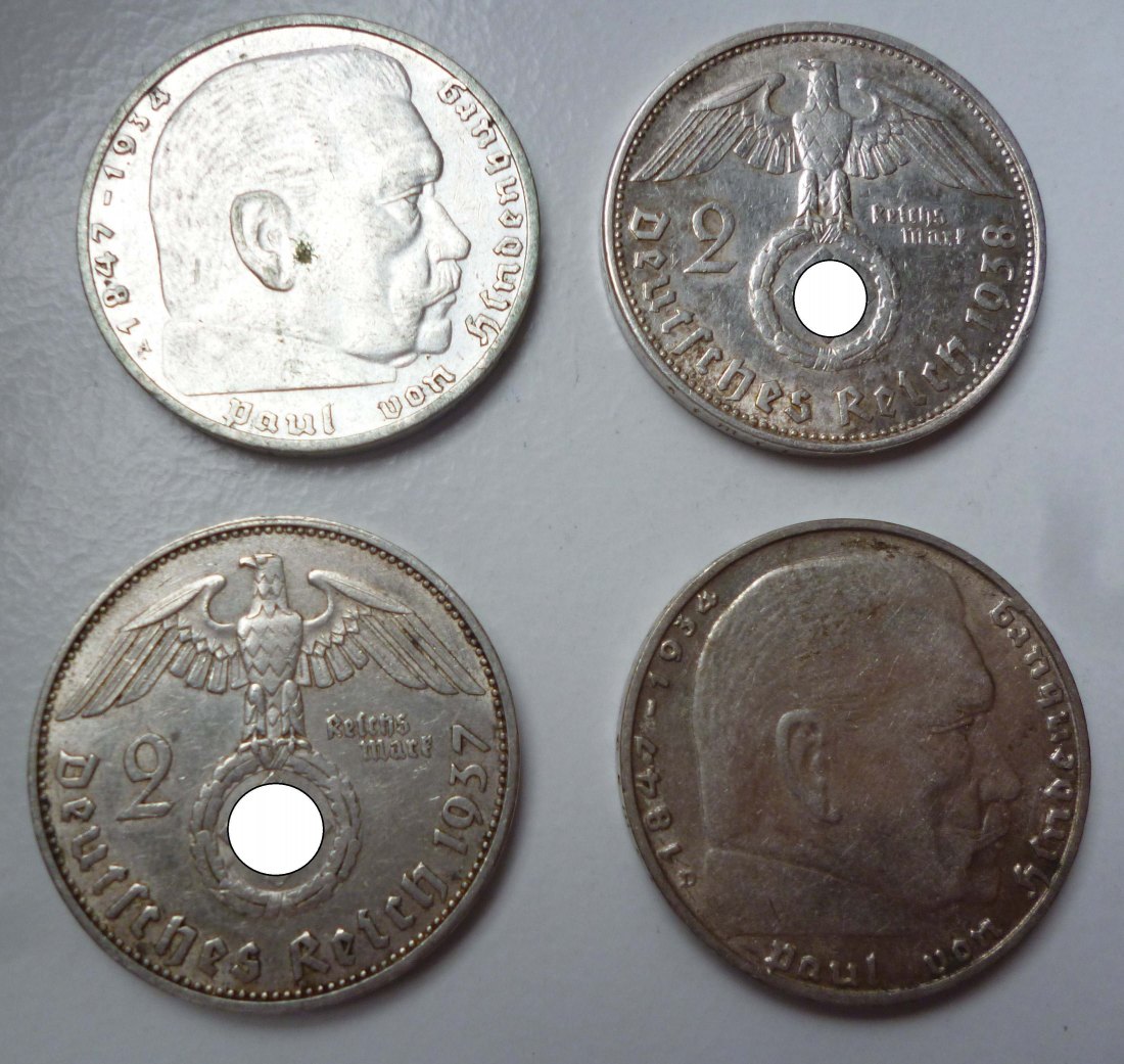  Deutsches Reich 4x 2 Reichsmark Hindenburg 1937/1938 Silber   