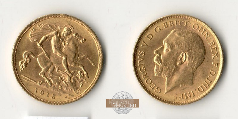 Grossbritannien, Georg V. (1910-1936) MM-Frankfurt Feingold: 3,66g 1/2 Sovereign 1915 