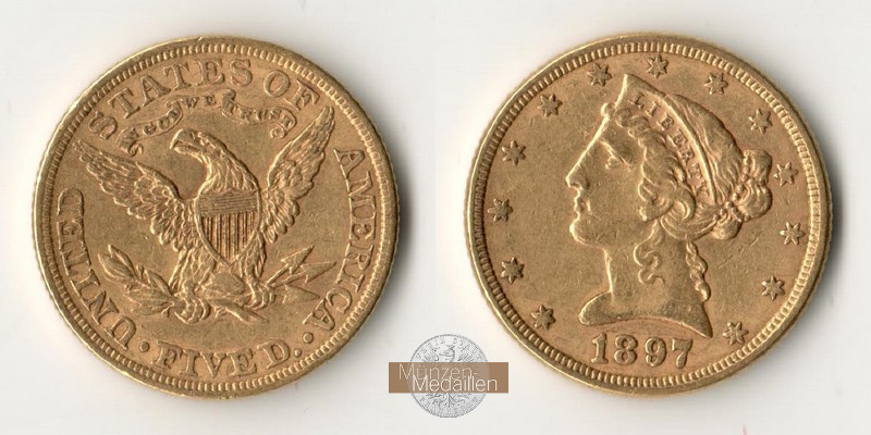 USA  5 Dollar MM-Frankfurt   Feingold: 7,52g Half Eagle - Liberty Head 1897 