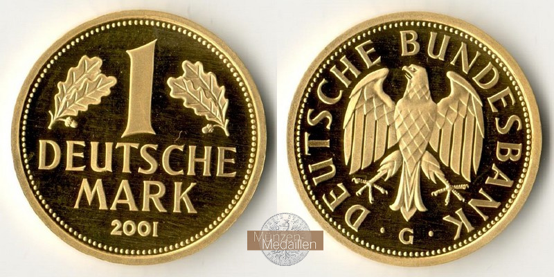 BRD  1 Mark  2001 G MM-Frankfurt Feingold: 12g Goldene Abschiedsprägung der Deutschen Bundesbank 