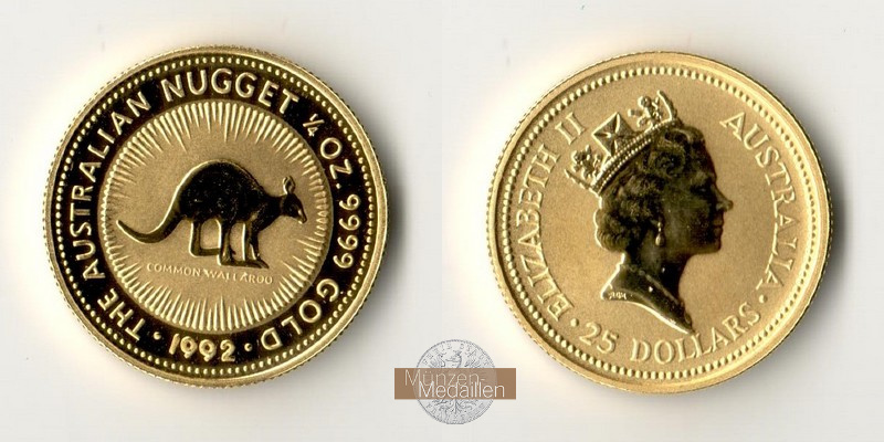 Australien MM-Frankfurt Feingold: 7,78g 25 Dollar Kangaroo 1992 