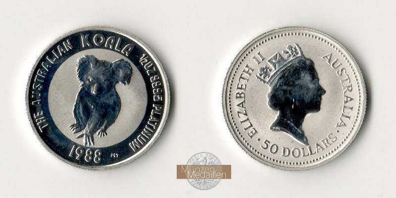 Australien MM-Frankfurt Feinplatin: 15,5g 50 Dollar Koala 1988 