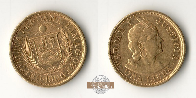 Peru MM-Frankfurt Feingold: 7,32g 1 Libra 1906 