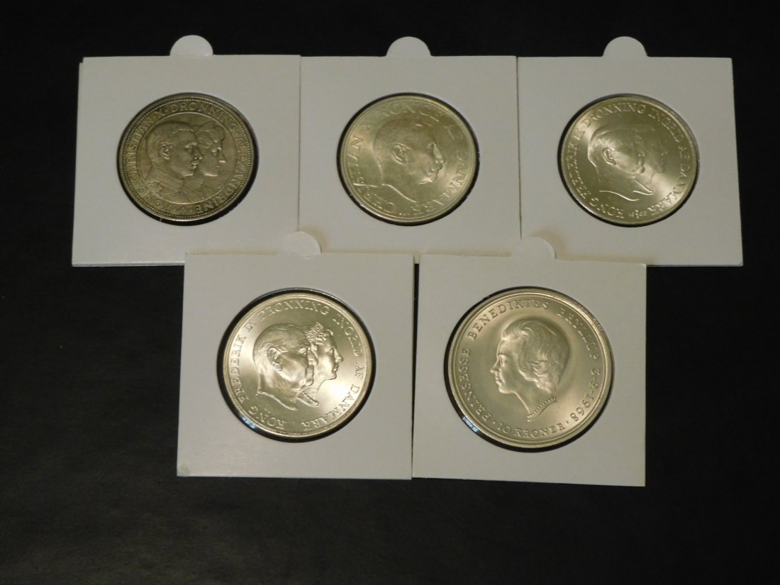  DENMARK 5X 2 KRONER 1923-37-55-5 KR-1960-10 KR.1968.GRADE-PLEASE SEE PHOTOS.   