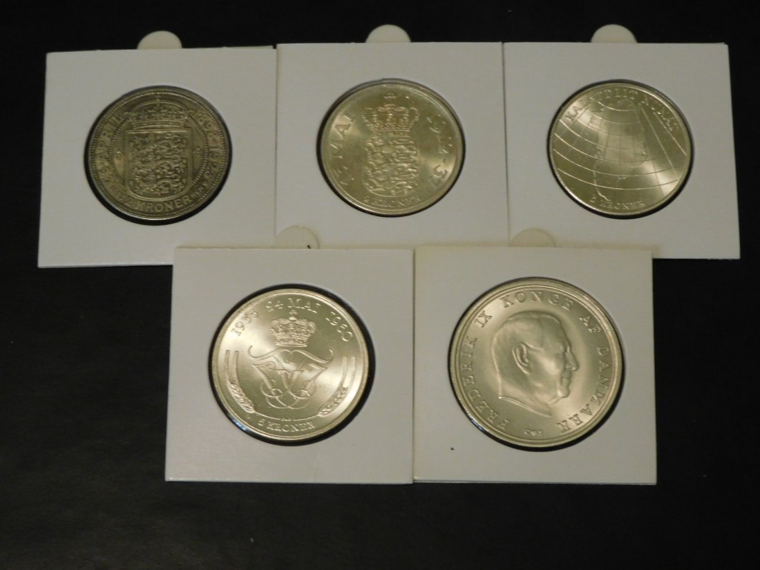  DENMARK 5X 2 KRONER 1923-37-55-5 KR-1960-10 KR.1968.GRADE-PLEASE SEE PHOTOS.   