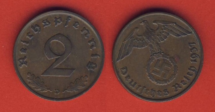  Deutsches Reich 2 Reichspfennig 1937 D   