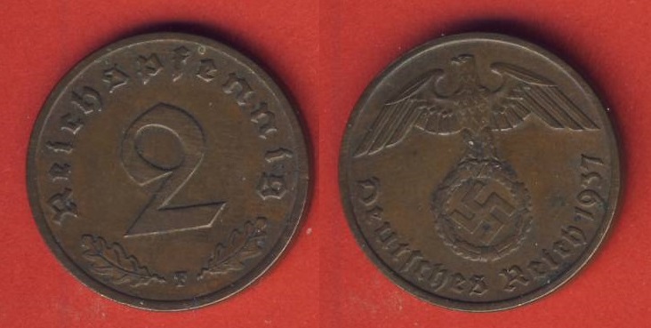  Deutsches Reich 2 Reichspfennig 1937 F   