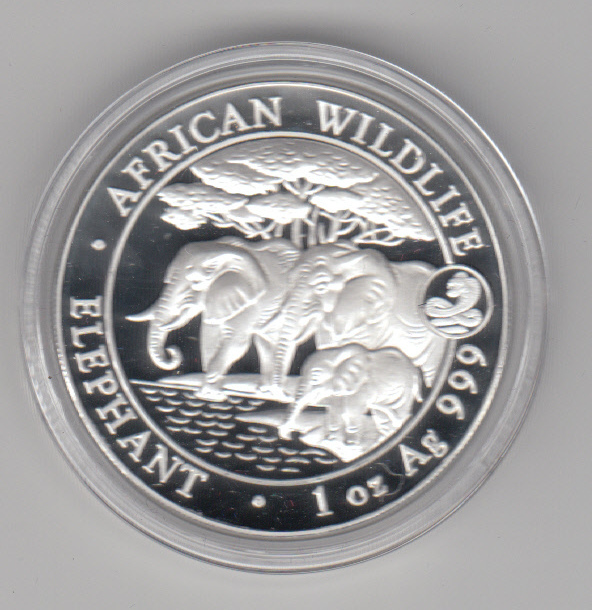  Somalia, 100 Shillings 2013, Elefant mit Privy Schlange, 1 unze oz, 31,1 Gramm Silber   