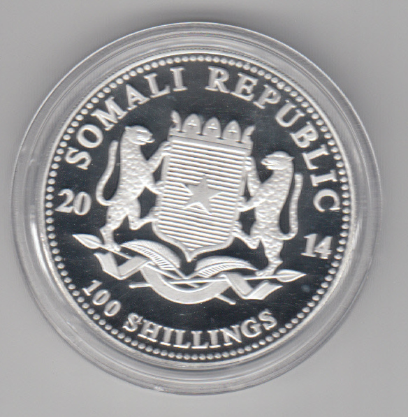  Somalia, 100 Shillings 2014, Elefant mit Privy Pferd, 1 unze oz, 31,1 Gramm Silber   