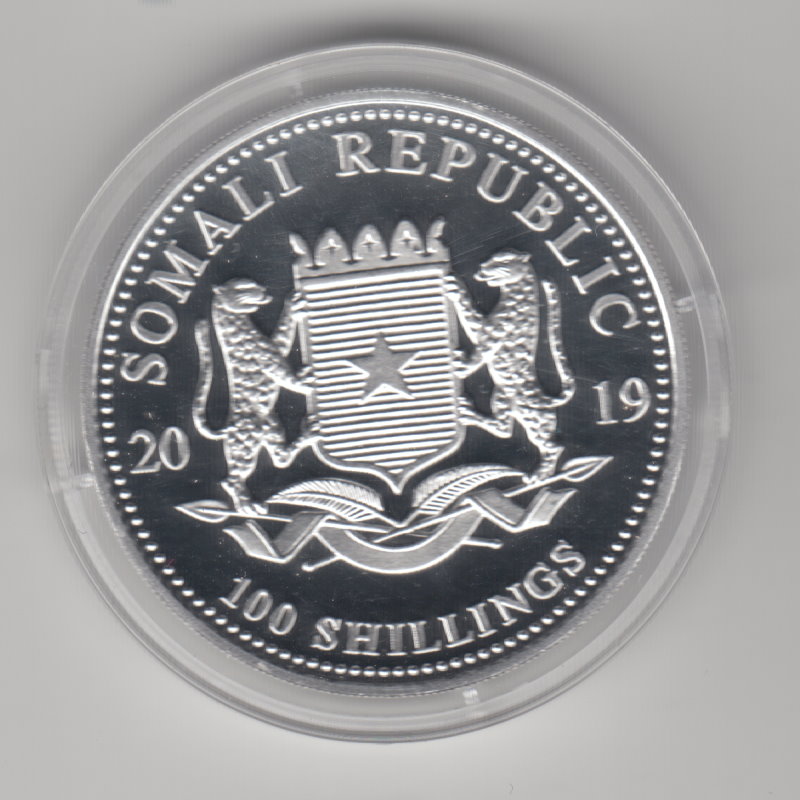  Somalia, 100 Shillings 2019, Elefant mit Privy Schwein, 1 unze oz, 31,1 Gramm Silber   