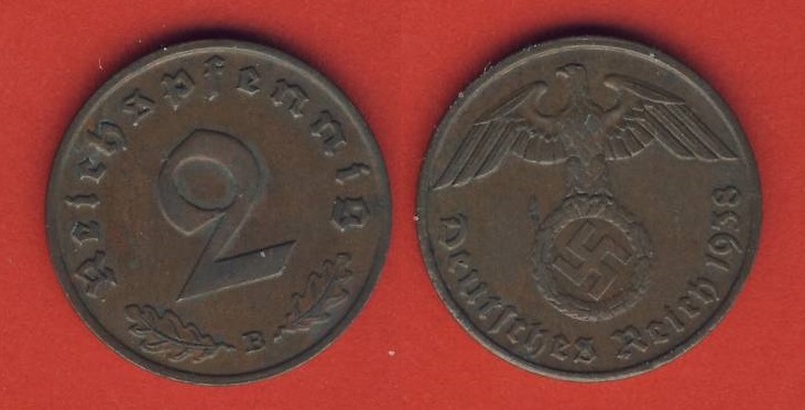  Deutsches Reich 2 Reichspfennig 1938 B   