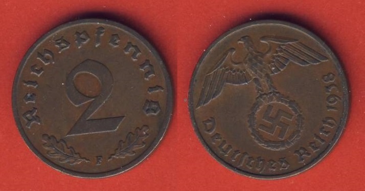  Deutsches Reich 2 Reichspfennig 1938 F   