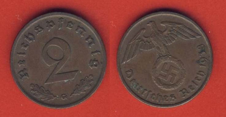  Deutsches Reich 2 Reichspfennig 1938 G   