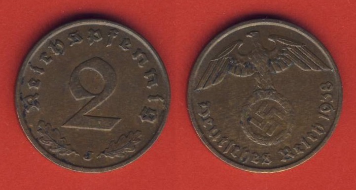  Deutsches Reich 2 Reichspfennig 1938 J   