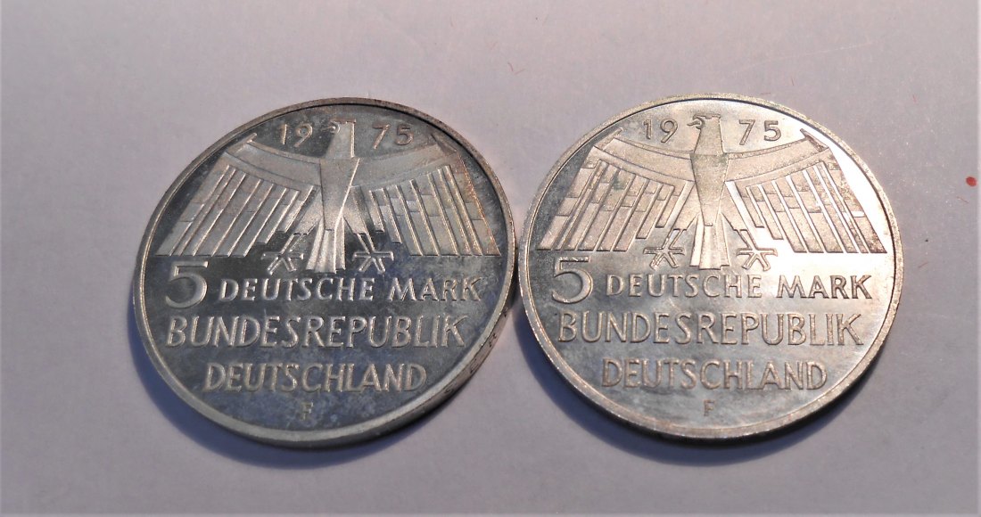  C13.°°Deutschland 5 DM 0.625 Silber 2 x Gedenkmünze 1975 F Europäisches Denkmalschutzjahr   