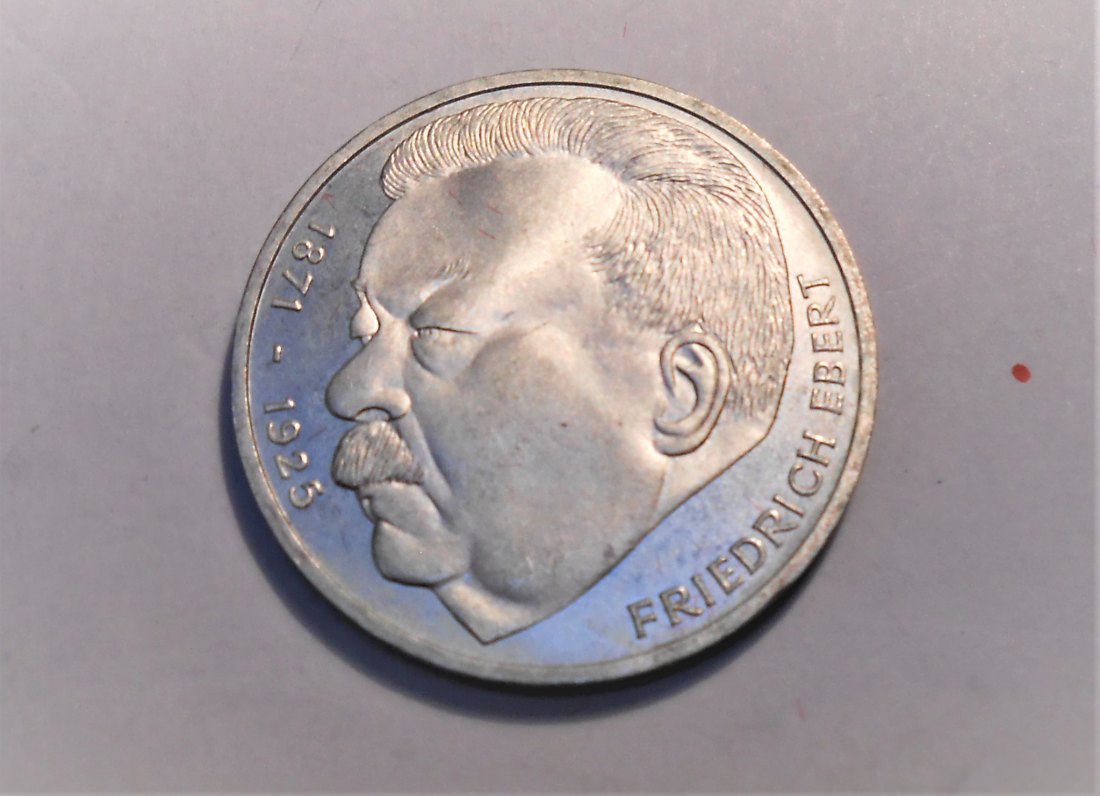  C14.°°Deutschland 5 DM 0.625 Silber Gedenkmünze 1975 J Friedrich Ebert   