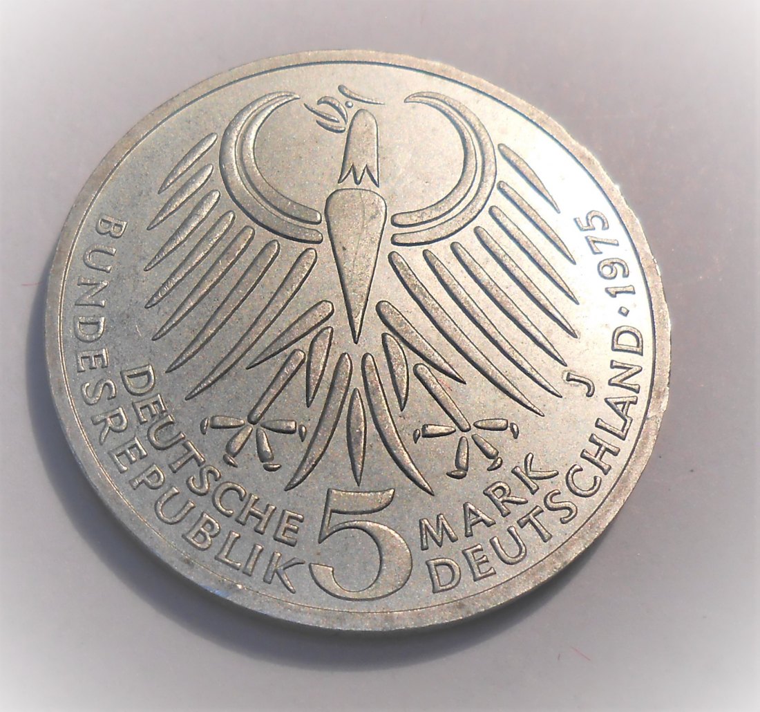  C14.°°Deutschland 5 DM 0.625 Silber Gedenkmünze 1975 J Friedrich Ebert   